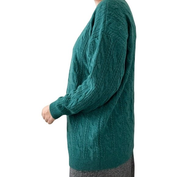 NWOT Garnet Hill Dark Teal Green 100% Cashmere Cable Knit Cardigan Sz L - Picture 6 of 10